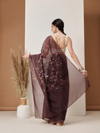 Hiral Fashion Brown Chanderi Cotton Blend Floral Digital Printed Saree | Grocsy