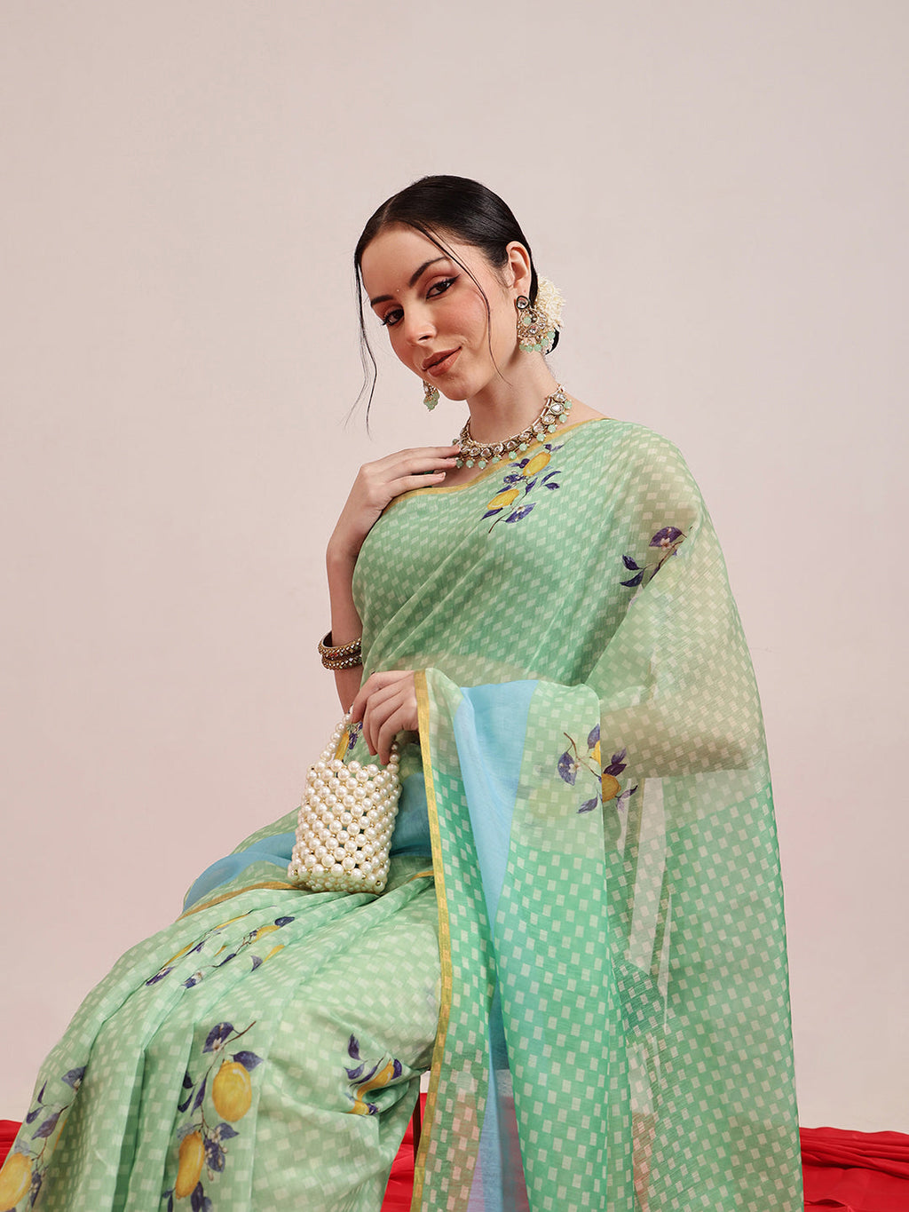 Hiral Fashion Green Chanderi Cotton Blend Animal Print Digital Printed Saree | Grocsy