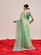 Hiral Fashion Green Chanderi Cotton Blend Animal Print Digital Printed Saree | Grocsy