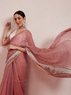 Hiral Fashion Maroon Chanderi Cotton Blend Stripes Digital Printed Saree | Grocsy