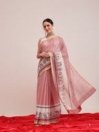 Hiral Fashion Maroon Chanderi Cotton Blend Stripes Digital Printed Saree | Grocsy
