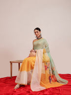 Hiral Fashion Yellow Chanderi Cotton Blend Fruits Digital Printed Saree | Grocsy