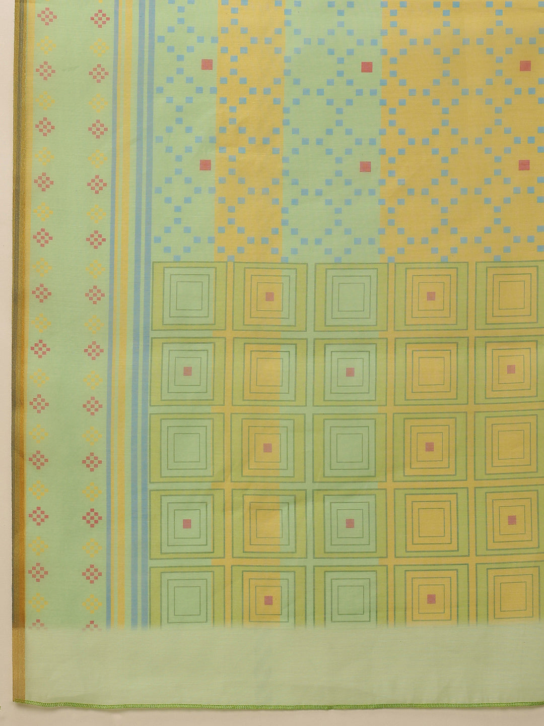 Hiral Fashion Olive Chanderi Cotton Blend Geomatric Digital Printed Saree | Grocsy