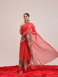 Hiral Fashion Red Chanderi Cotton Blend Fruits Digital Printed Saree | Grocsy