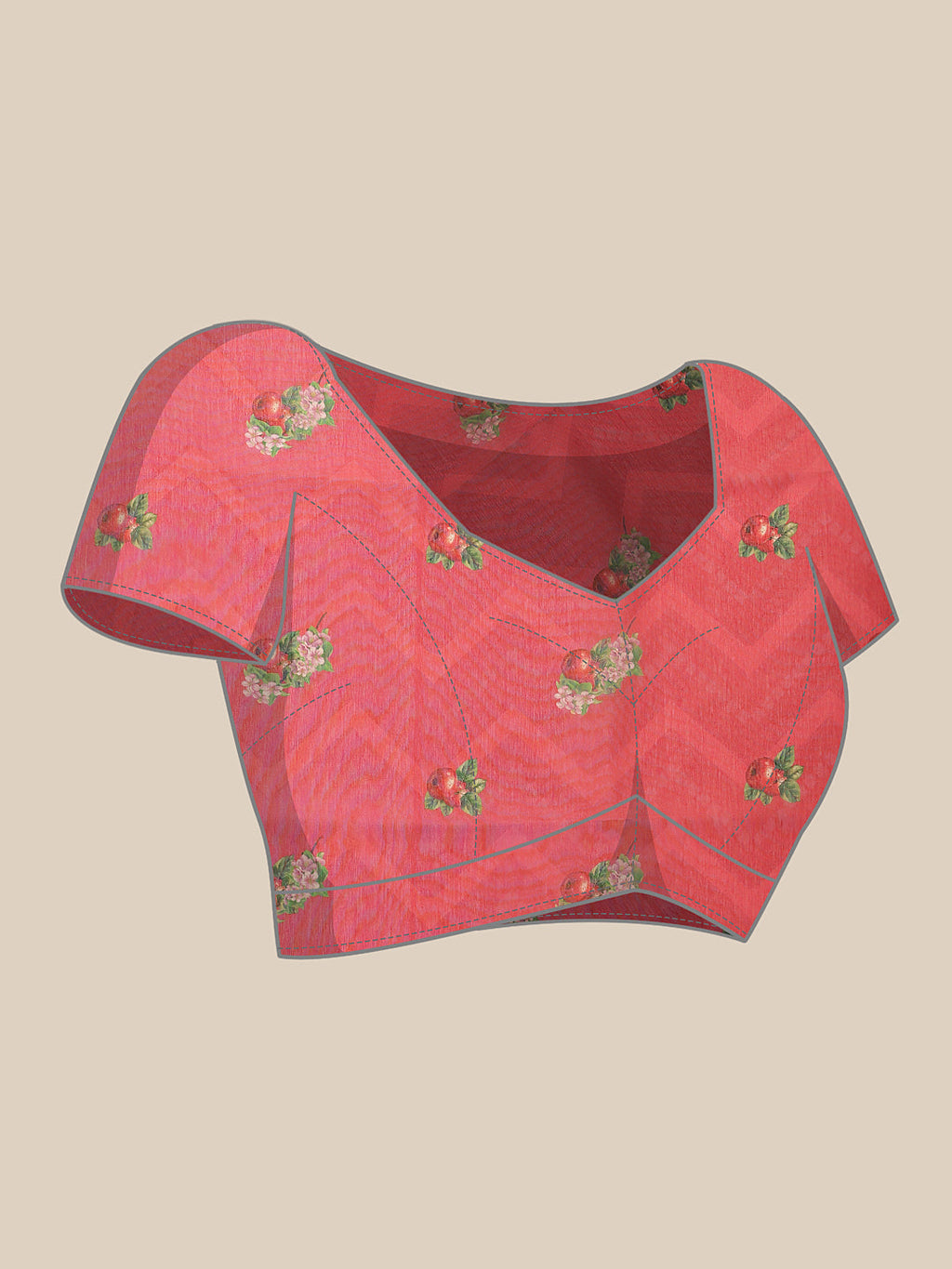 Hiral Fashion Red Chanderi Cotton Blend Fruits Digital Printed Saree | Grocsy