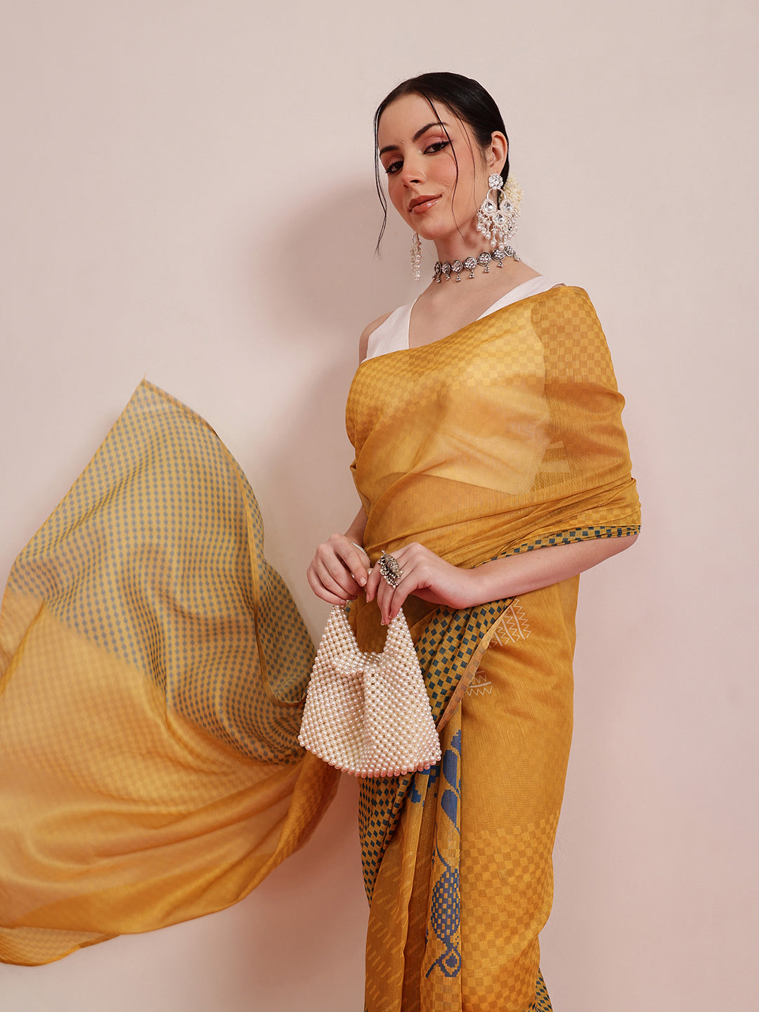 Hiral Fashion Yellow Chanderi Cotton Blend Abstract Digital Printed Saree | Grocsy