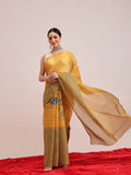 Hiral Fashion Yellow Chanderi Cotton Blend Abstract Digital Printed Saree | Grocsy