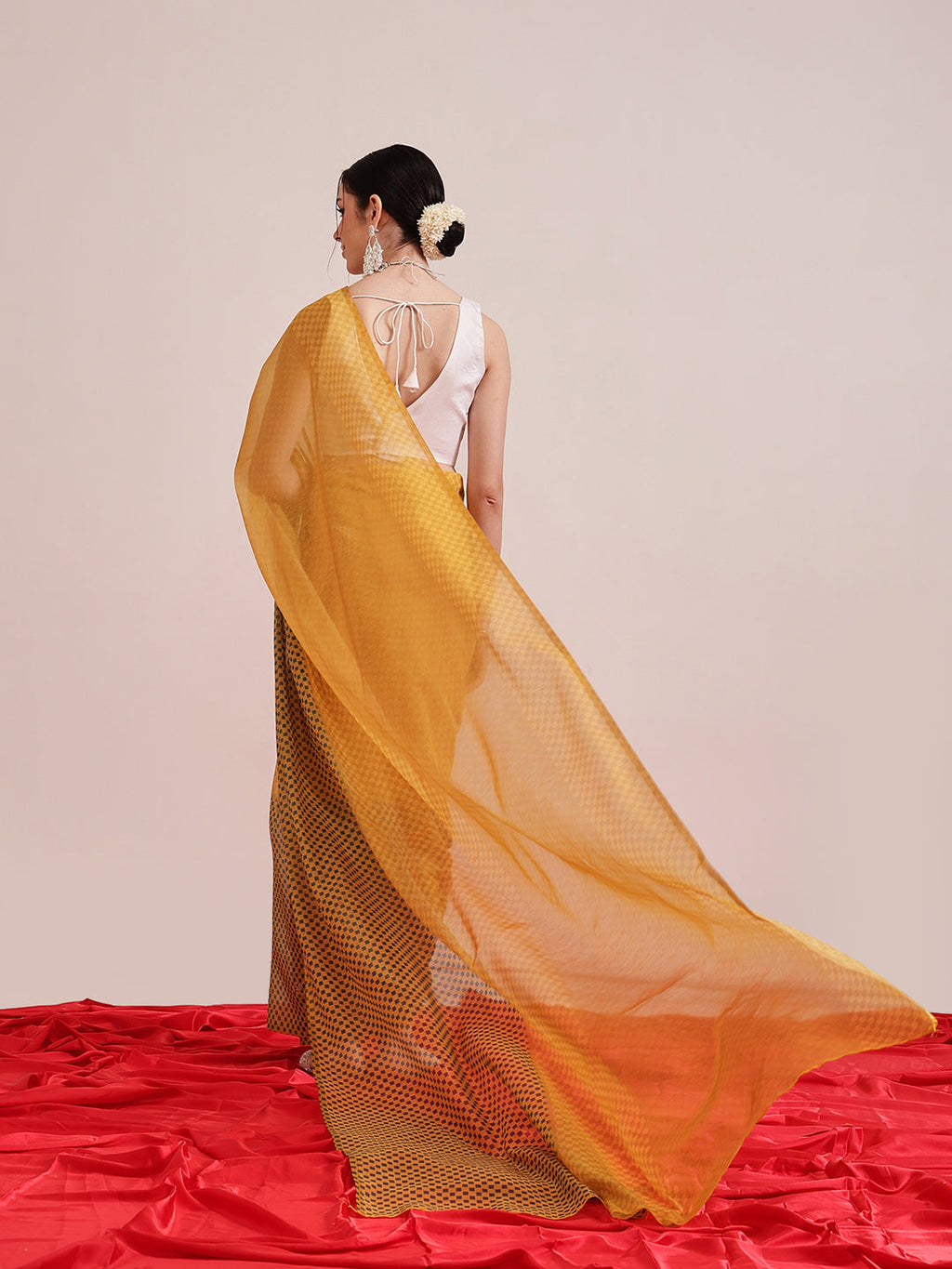 Hiral Fashion Yellow Chanderi Cotton Blend Abstract Digital Printed Saree | Grocsy