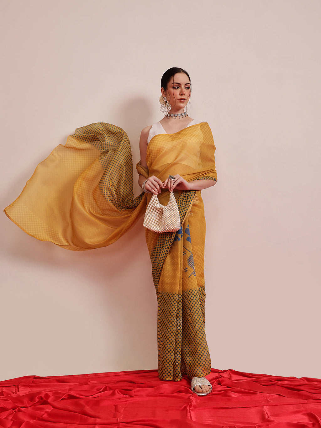 Hiral Fashion Yellow Chanderi Cotton Blend Abstract Digital Printed Saree | Grocsy