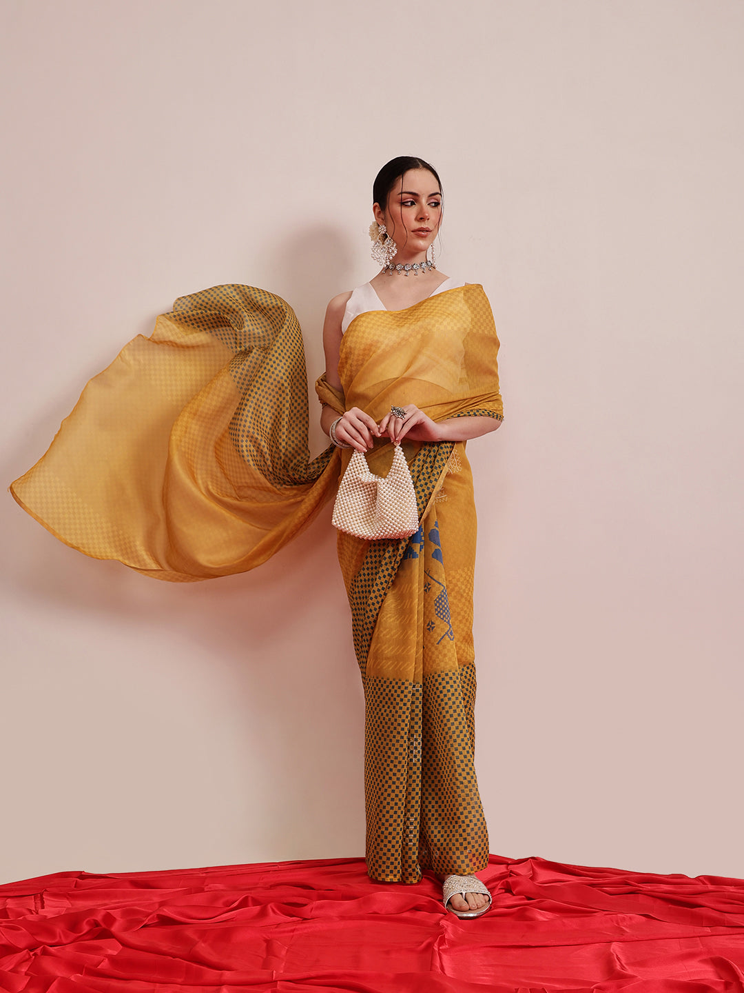 Hiral Fashion Yellow Chanderi Cotton Blend Abstract Digital Printed Saree | Grocsy