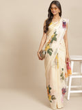 Hiral Fashion Cream Bollywood Chiffon Floral Digital Printed Saree | Grocsy