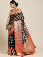 Black Pure Silk Woven Zari Design Animal Saree with Unstitched Blouse - Hiral Fashion | Grocsy