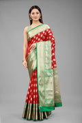 Red Pure Silk Woven Zari Design Animal Saree with Unstitched Blouse - Hiral Fashion | Grocsy