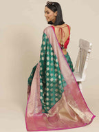 Turquoise Pure Silk Woven Zari Design Animal Saree with Unstitched Blouse - Hiral Fashion | Grocsy