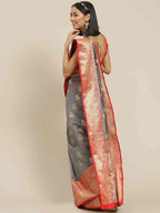 Gray Pure Silk Woven Zari Design Floral Saree with Unstitched Blouse - Hiral Fashion | Grocsy