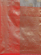 Gray Pure Silk Woven Zari Design Floral Saree with Unstitched Blouse - Hiral Fashion | Grocsy