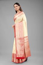 White Pure Silk Woven Zari Design Floral Saree with Unstitched Blouse - Hiral Fashion | Grocsy