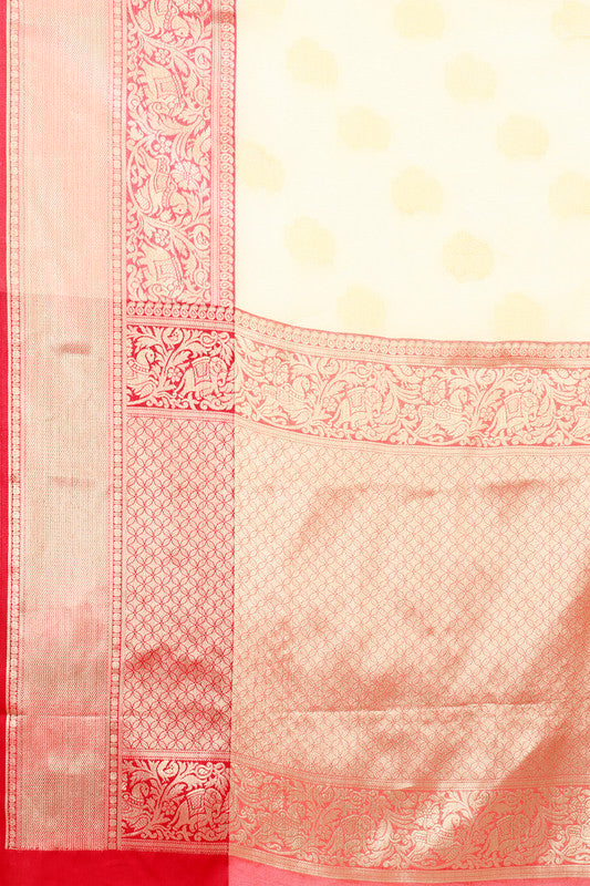 White Pure Silk Woven Zari Design Floral Saree with Unstitched Blouse - Hiral Fashion | Grocsy