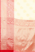 White Pure Silk Woven Zari Design Floral Saree with Unstitched Blouse - Hiral Fashion | Grocsy