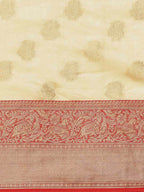 White Pure Silk Woven Zari Design Floral Saree with Unstitched Blouse - Hiral Fashion | Grocsy