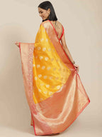Yellow Pure Silk Woven Zari Design Floral Saree with Unstitched Blouse - Hiral Fashion | Grocsy
