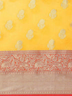 Yellow Pure Silk Woven Zari Design Floral Saree with Unstitched Blouse - Hiral Fashion | Grocsy