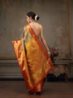 Green Pure Silk Woven Zari Design Geomatric Saree with Unstitched Blouse - Hiral Fashion | Grocsy
