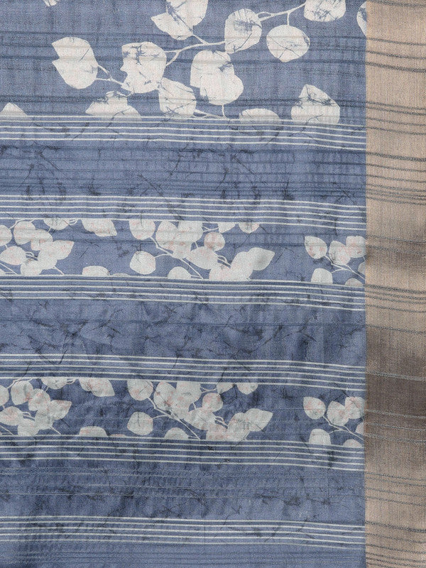 Blue Silk Blend Digital Print Floral Saree with Unstitched Blouse - Hiral Fashion | Grocsy