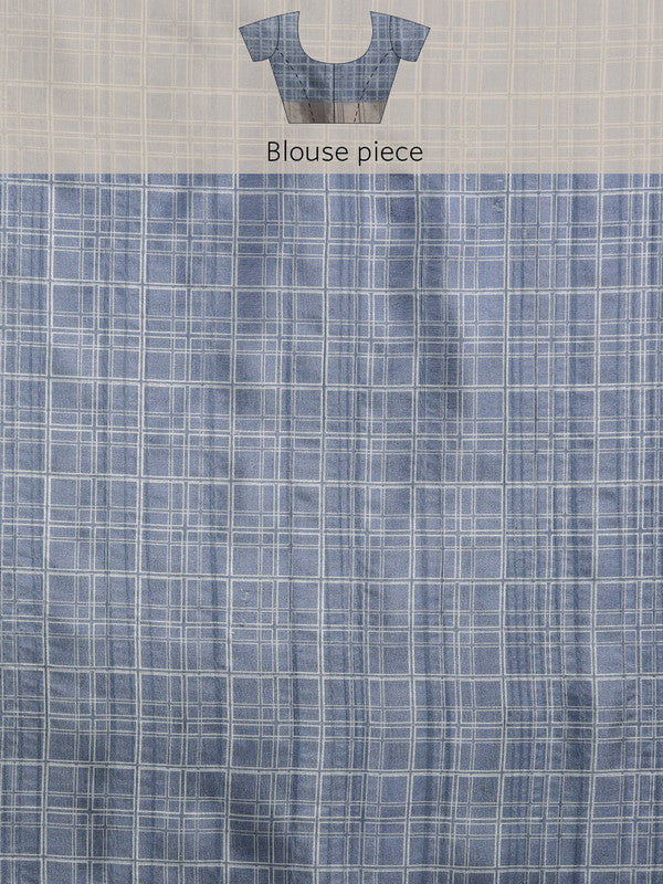 Blue Silk Blend Digital Print Floral Saree with Unstitched Blouse - Hiral Fashion | Grocsy