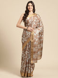 Brown Silk Blend Digital Print Floral Saree with Unstitched Blouse - Hiral Fashion | Grocsy