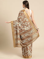 Brown Silk Blend Digital Print Floral Saree with Unstitched Blouse - Hiral Fashion | Grocsy