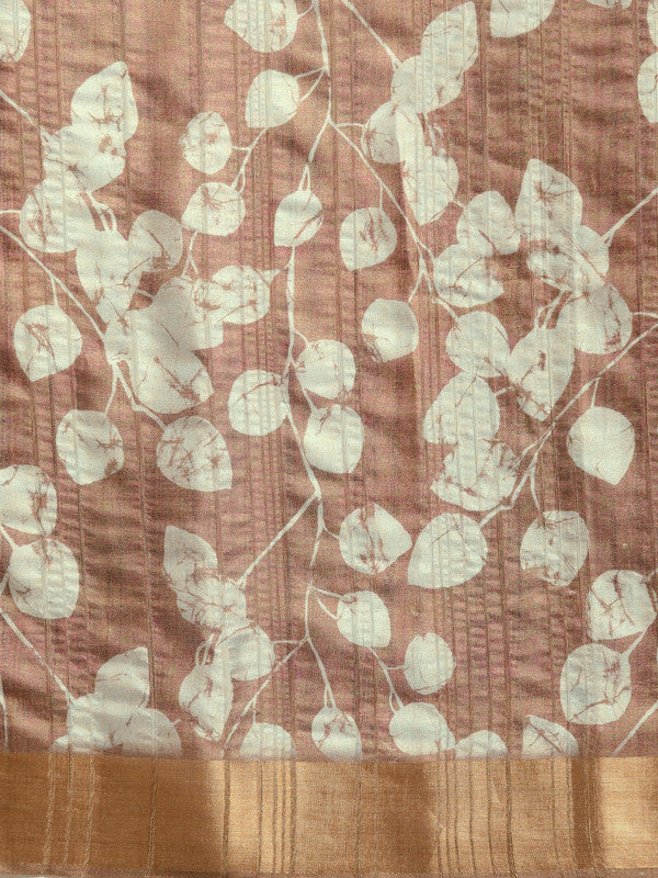 Brown Silk Blend Digital Print Floral Saree with Unstitched Blouse - Hiral Fashion | Grocsy