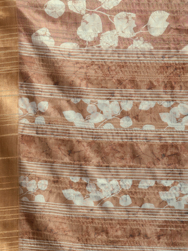 Brown Silk Blend Digital Print Floral Saree with Unstitched Blouse - Hiral Fashion | Grocsy