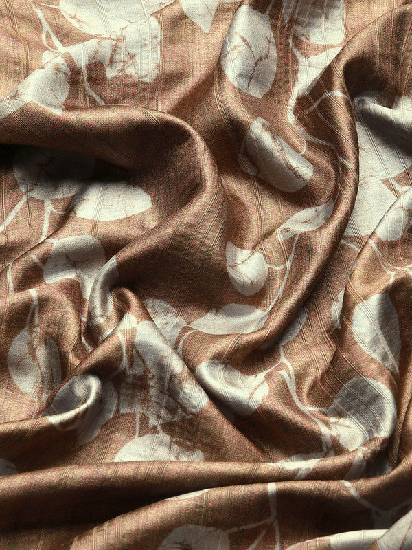 Brown Silk Blend Digital Print Floral Saree with Unstitched Blouse - Hiral Fashion | Grocsy