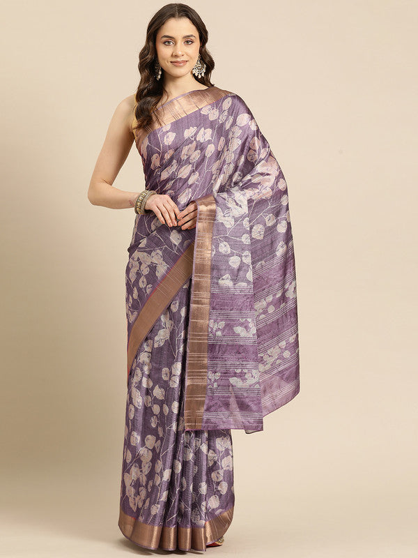 Lavender Silk Blend Digital Print Floral Saree with Unstitched Blouse - Hiral Fashion | Grocsy