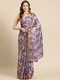 Lavender Silk Blend Digital Print Floral Saree with Unstitched Blouse - Hiral Fashion | Grocsy