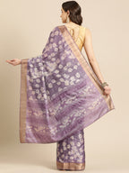 Lavender Silk Blend Digital Print Floral Saree with Unstitched Blouse - Hiral Fashion | Grocsy