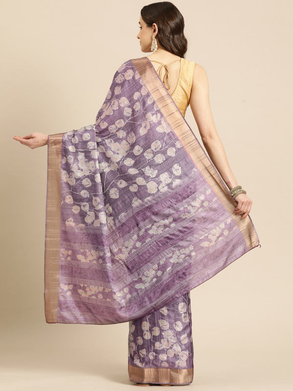 Lavender Silk Blend Digital Print Floral Saree with Unstitched Blouse - Hiral Fashion | Grocsy