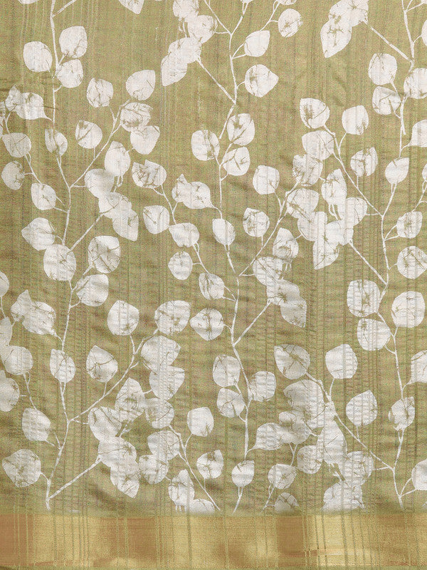 Olive Silk Blend Digital Print Floral Saree with Unstitched Blouse - Hiral Fashion | Grocsy