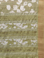 Olive Silk Blend Digital Print Floral Saree with Unstitched Blouse - Hiral Fashion | Grocsy