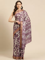 Purple Silk Blend Digital Print Floral Saree with Unstitched Blouse - Hiral Fashion | Grocsy