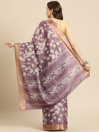 Purple Silk Blend Digital Print Floral Saree with Unstitched Blouse - Hiral Fashion | Grocsy