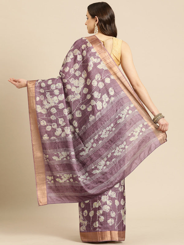 Purple Silk Blend Digital Print Floral Saree with Unstitched Blouse - Hiral Fashion | Grocsy