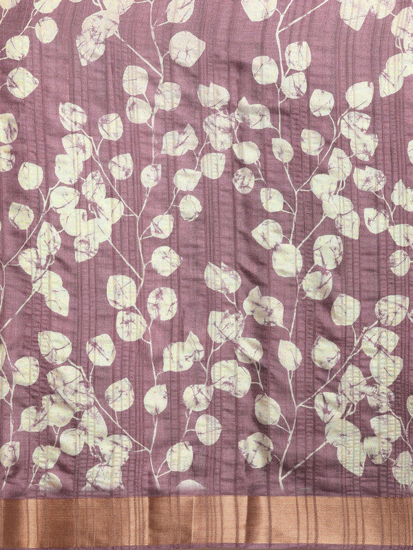 Purple Silk Blend Digital Print Floral Saree with Unstitched Blouse - Hiral Fashion | Grocsy