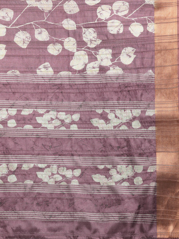 Purple Silk Blend Digital Print Floral Saree with Unstitched Blouse - Hiral Fashion | Grocsy