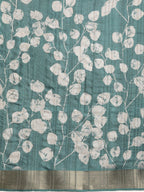 Turquoise Silk Blend Digital Print Floral Saree with Unstitched Blouse - Hiral Fashion | Grocsy