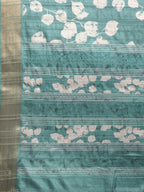 Turquoise Silk Blend Digital Print Floral Saree with Unstitched Blouse - Hiral Fashion | Grocsy