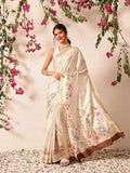 Hiral Fashion Beige Banarasi Art Silk Floral Digital Printed Saree | Grocsy