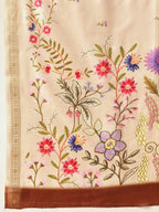 Hiral Fashion Beige Banarasi Art Silk Floral Digital Printed Saree | Grocsy