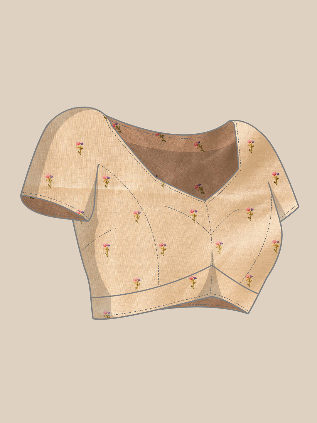 Hiral Fashion Beige Banarasi Art Silk Floral Digital Printed Saree | Grocsy